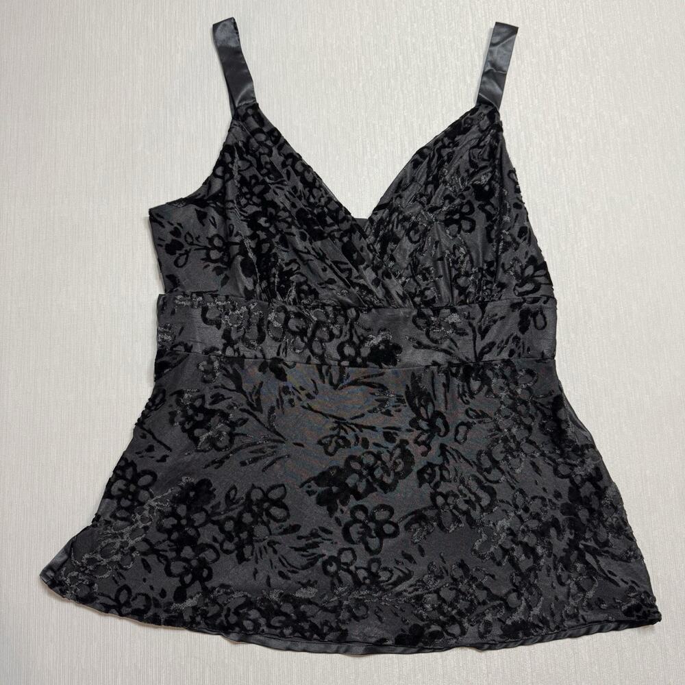 Vintaage  Babydoll Velvet Burn Out Cami by Mixit Surplice Top Size Large Black - Picture 4 of 10